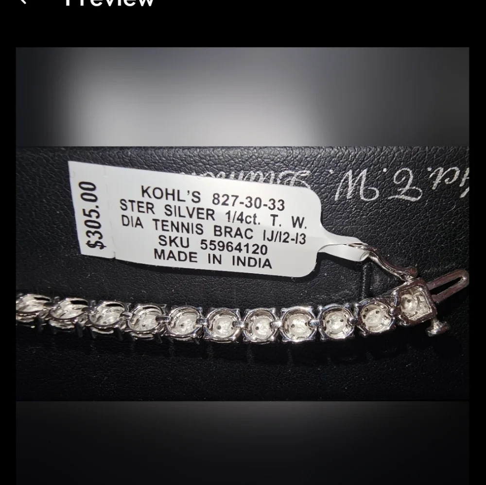 DIA 1/4 Cart Diamond Sterling Silver Rhodium Plated 7